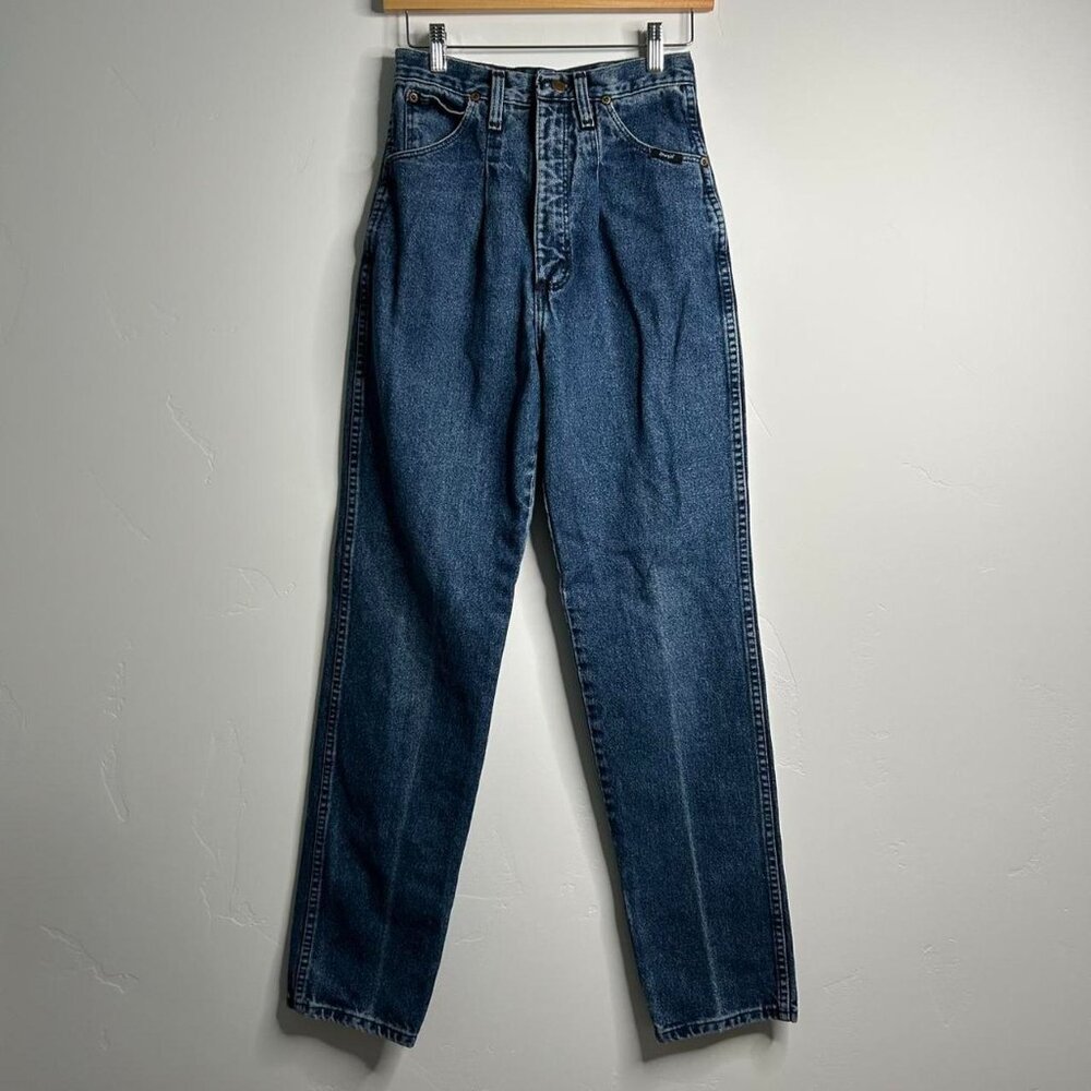 90’s vintage Wrangler dark wash blue denim high-waisted straight leg pleated